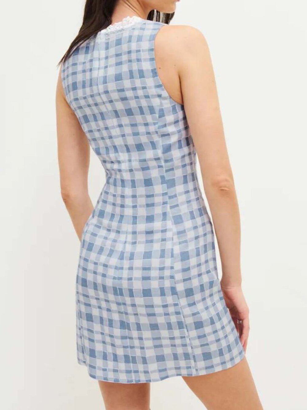 Reformation Reia Linen Mini Dress Jodie | Blue Gingham 4 - Picture 3 of 11